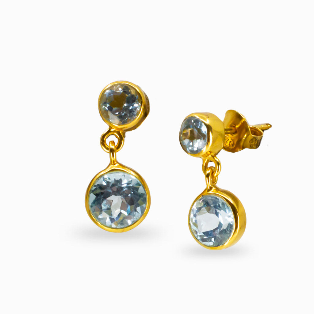 FACETED BLUE TOPAZ STUD DROP EARRINGS WITH GOLD VERMEIL FINISH | MADE IN EARTH