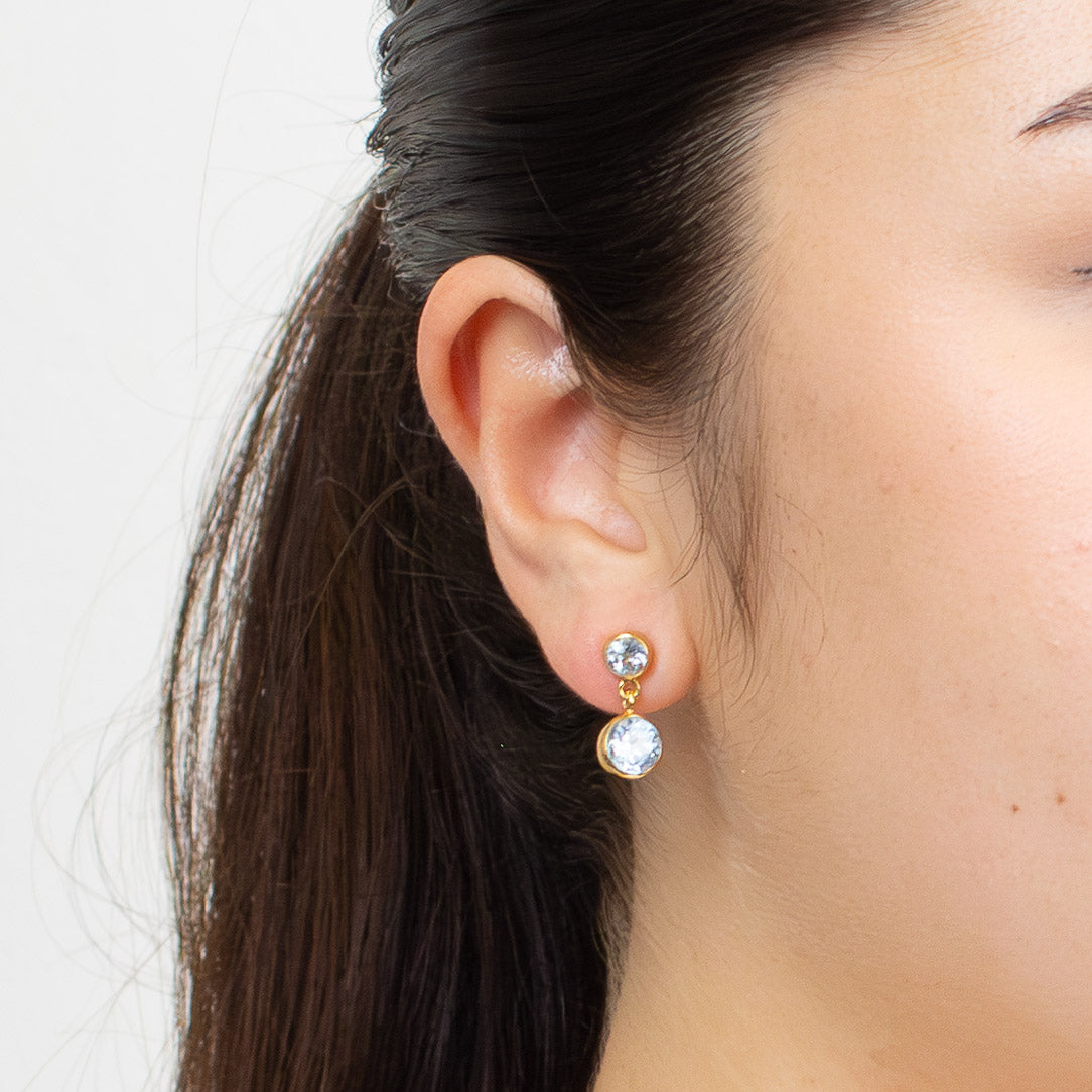 FACETED BLUE TOPAZ STUD DROP EARRINGS WITH GOLD VERMEIL FINISH | MADE IN EARTH