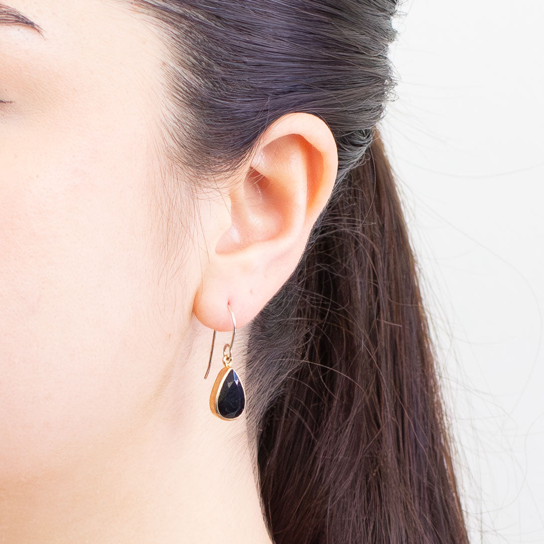 FACETED ONYX TEAR DROP EARRINGS VERMEIL FINISH | MADE IN EARTH