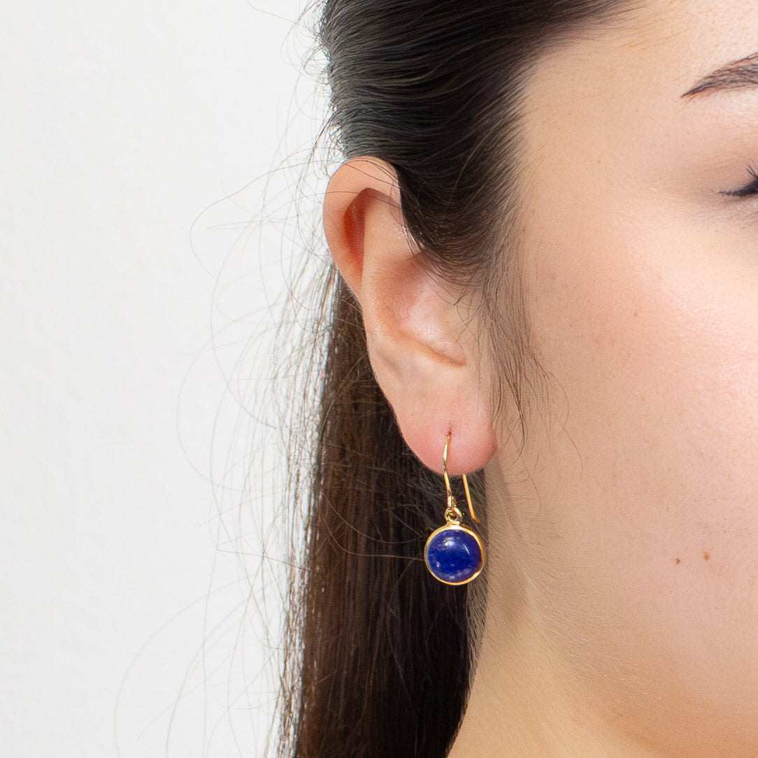 CABOCHON ROUND LAPIS LAZULI EARRINGS GOLD VERMEIL FINISH | MADE IN EARTH