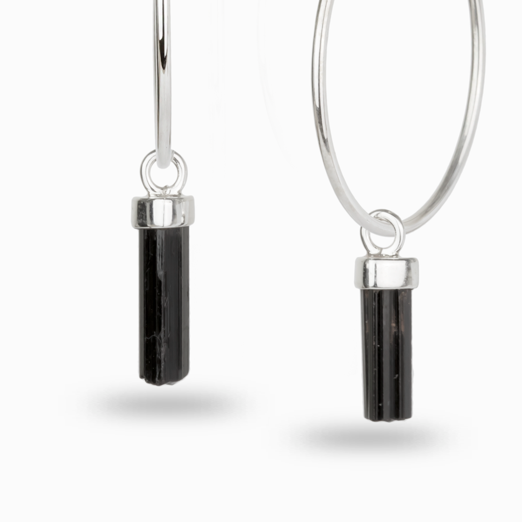 black tourmaline hoop earrings