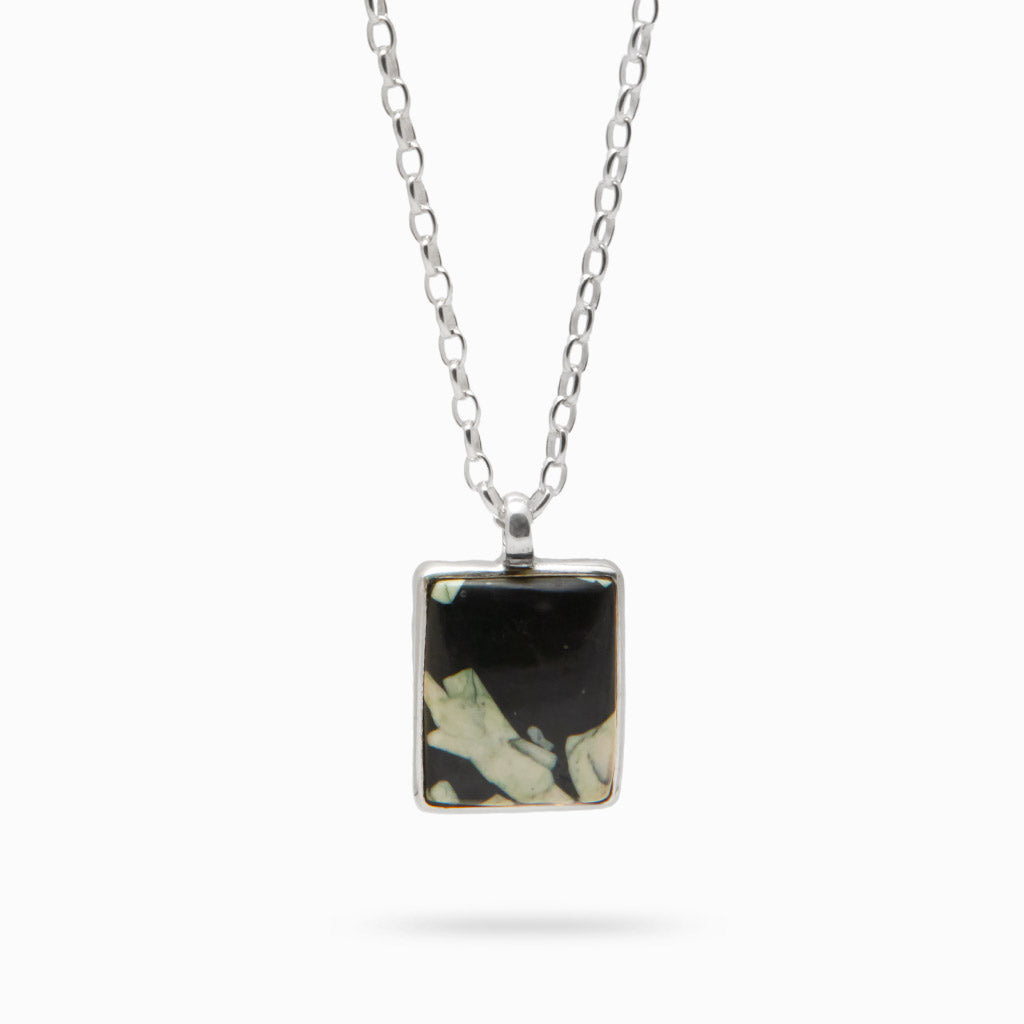 SQUARE CABOCHON CHINESE WRITING ROCK NECKLACE STERLING SILVER | MADE IN EARTH