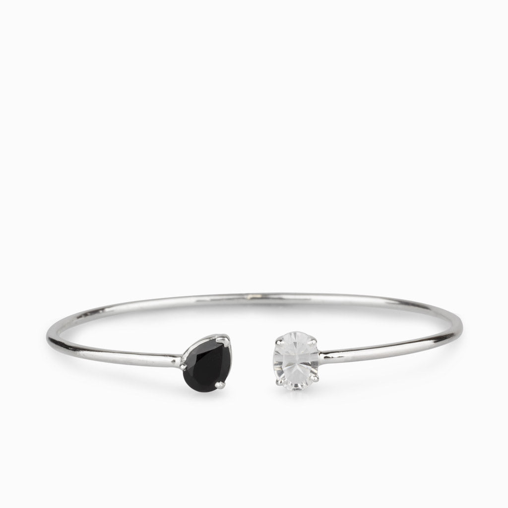 ONYX AND CLEAR QUARTZ BANGLE BRACELET