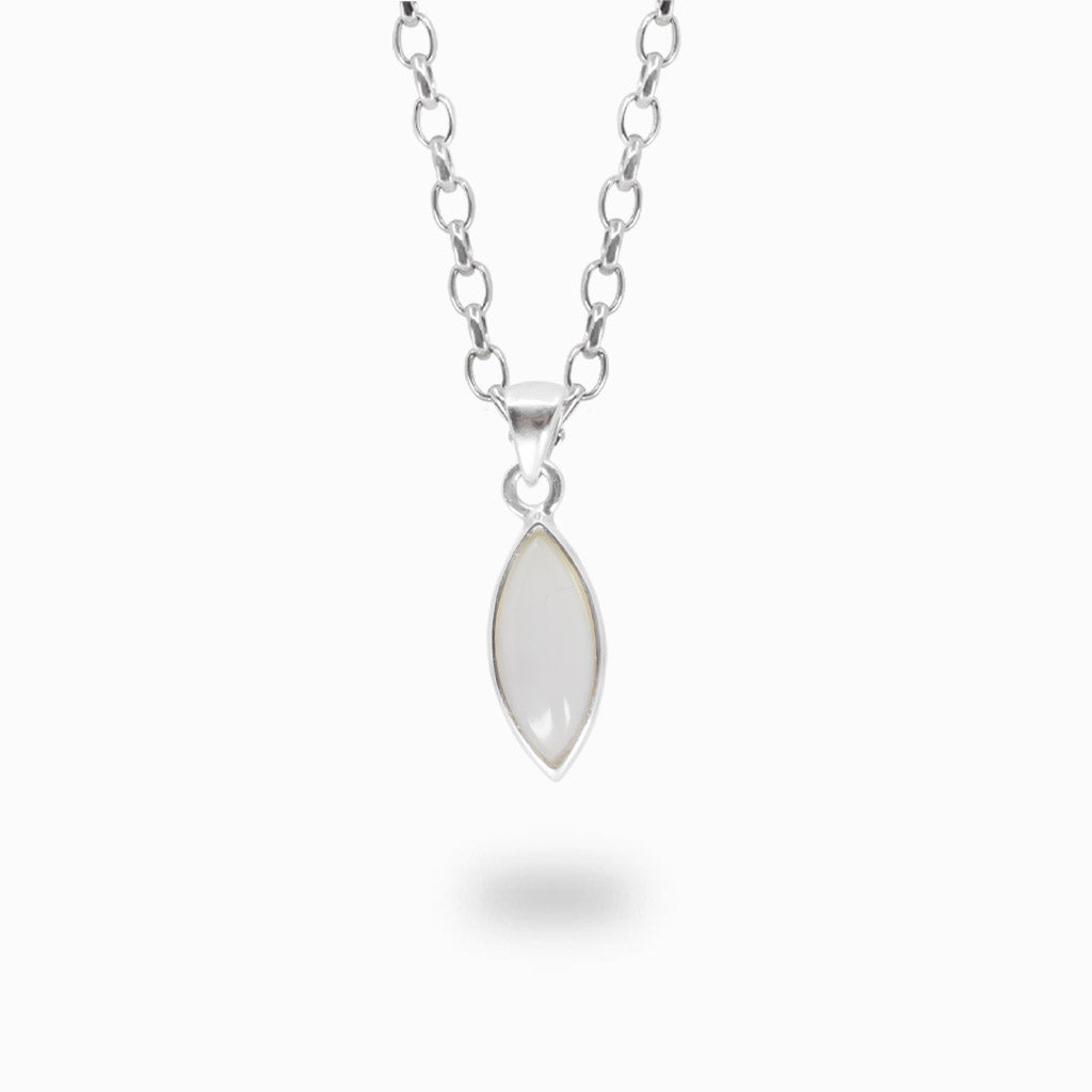 Marquise blue chalcedony cabochon necklace in sterling silver