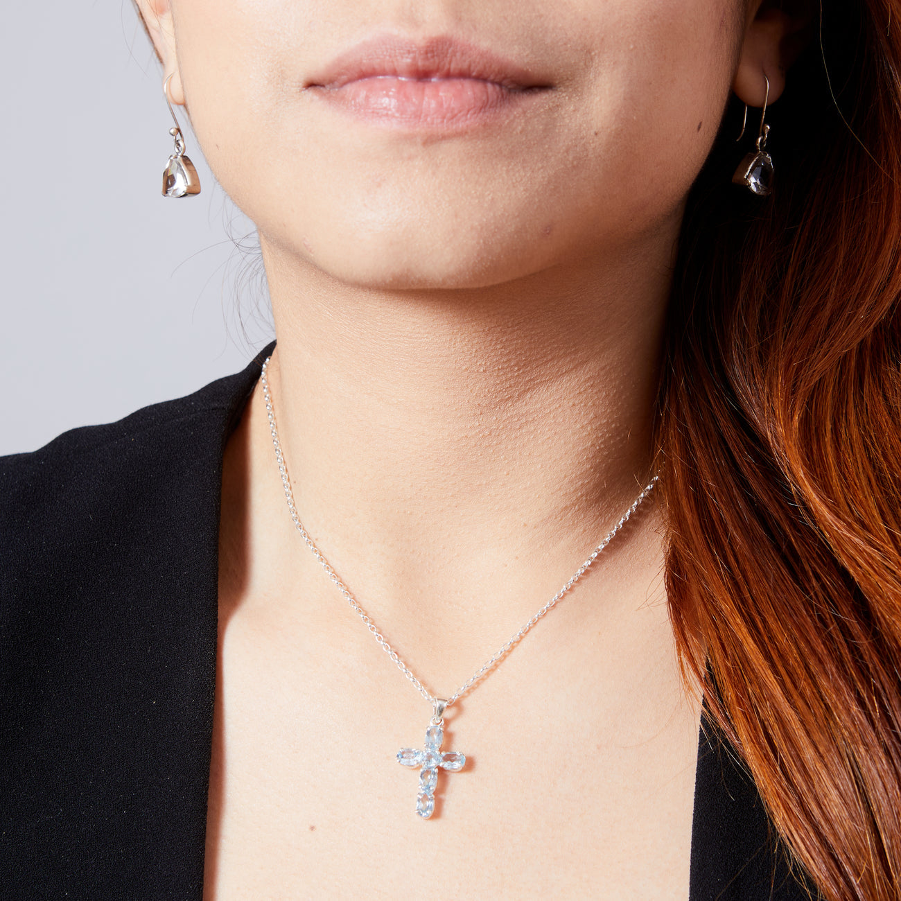 BLUE TOPAZ CROSS NECKLACE