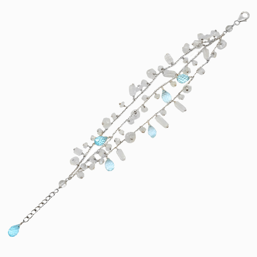 Blue Topaz and Rainbow moonstone Beaded Bracelet