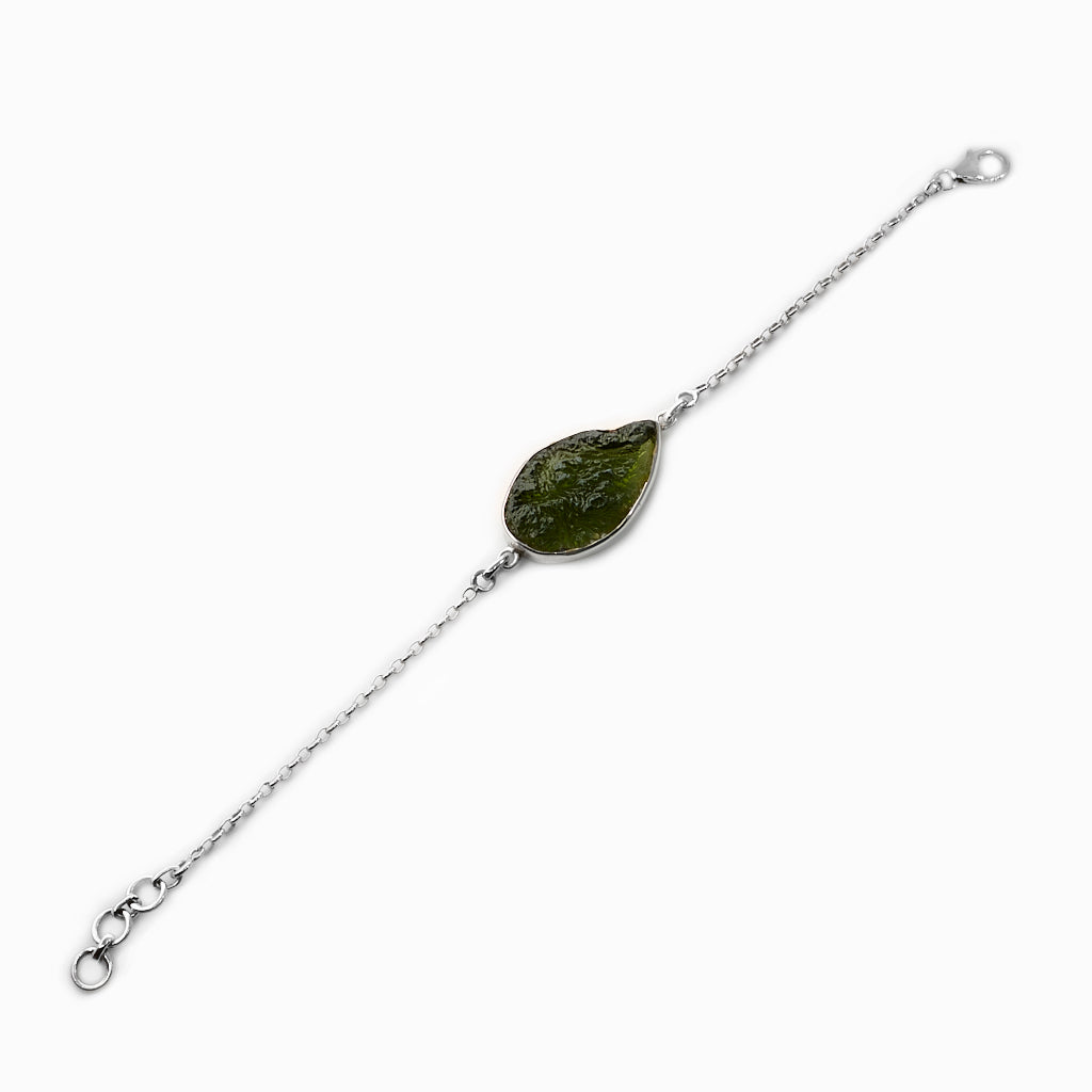 Raw Organic Green Moldavite Bracelet