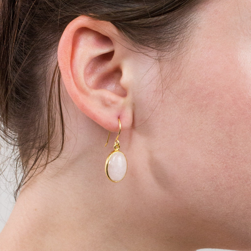 Morganite drop earrings on model