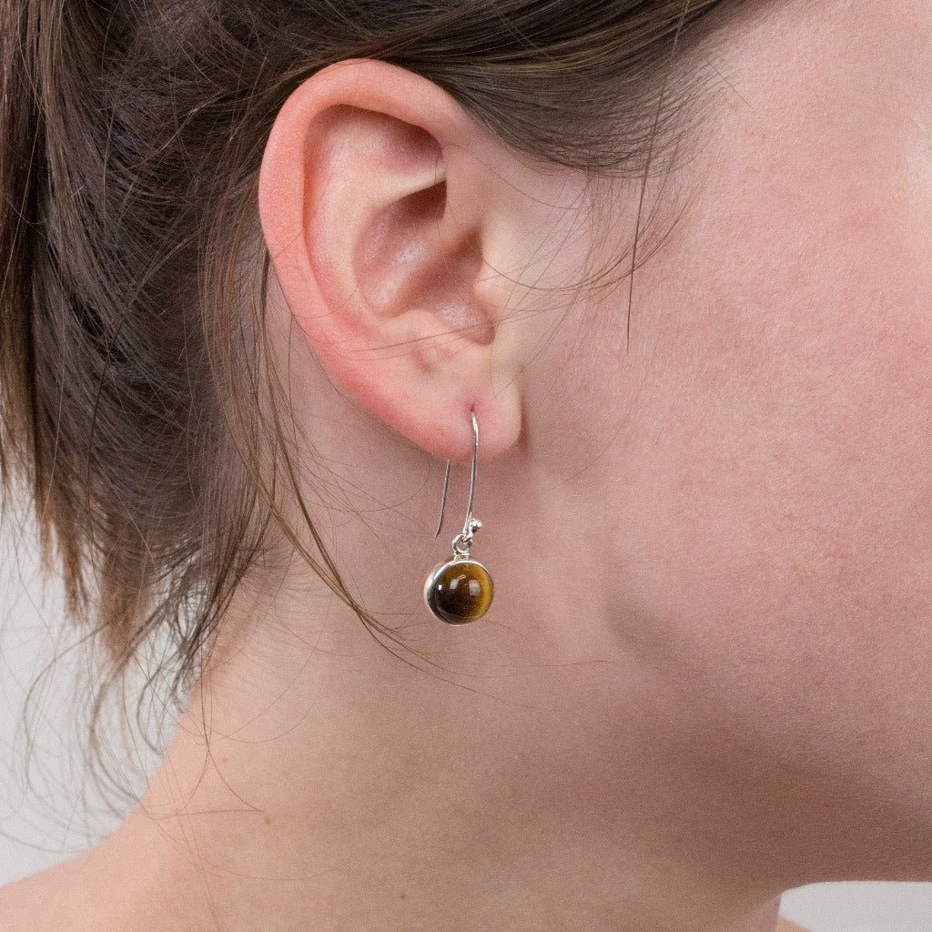 Tiger Eye drop earrings on model