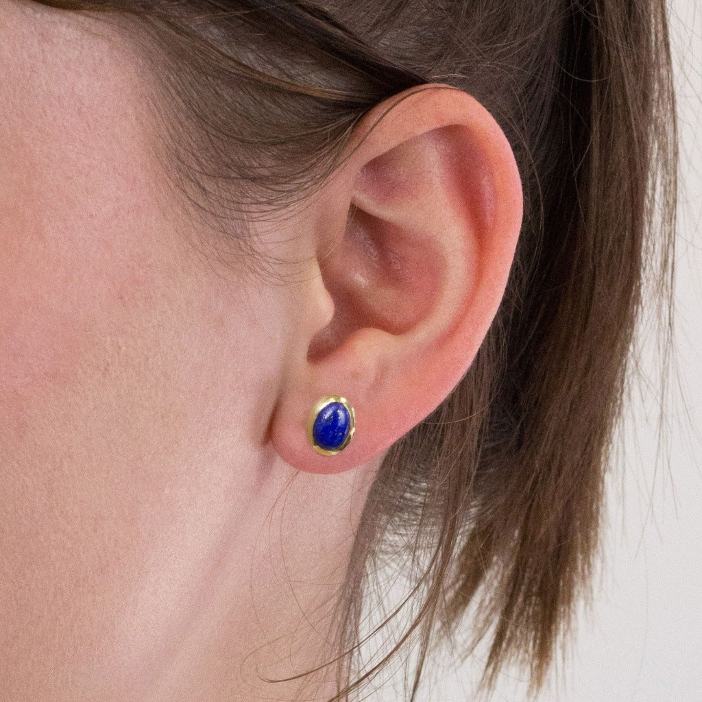 Lapis Lazuli stud earrings on model