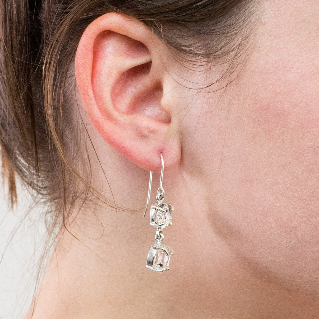 Herkimer drop earring on model