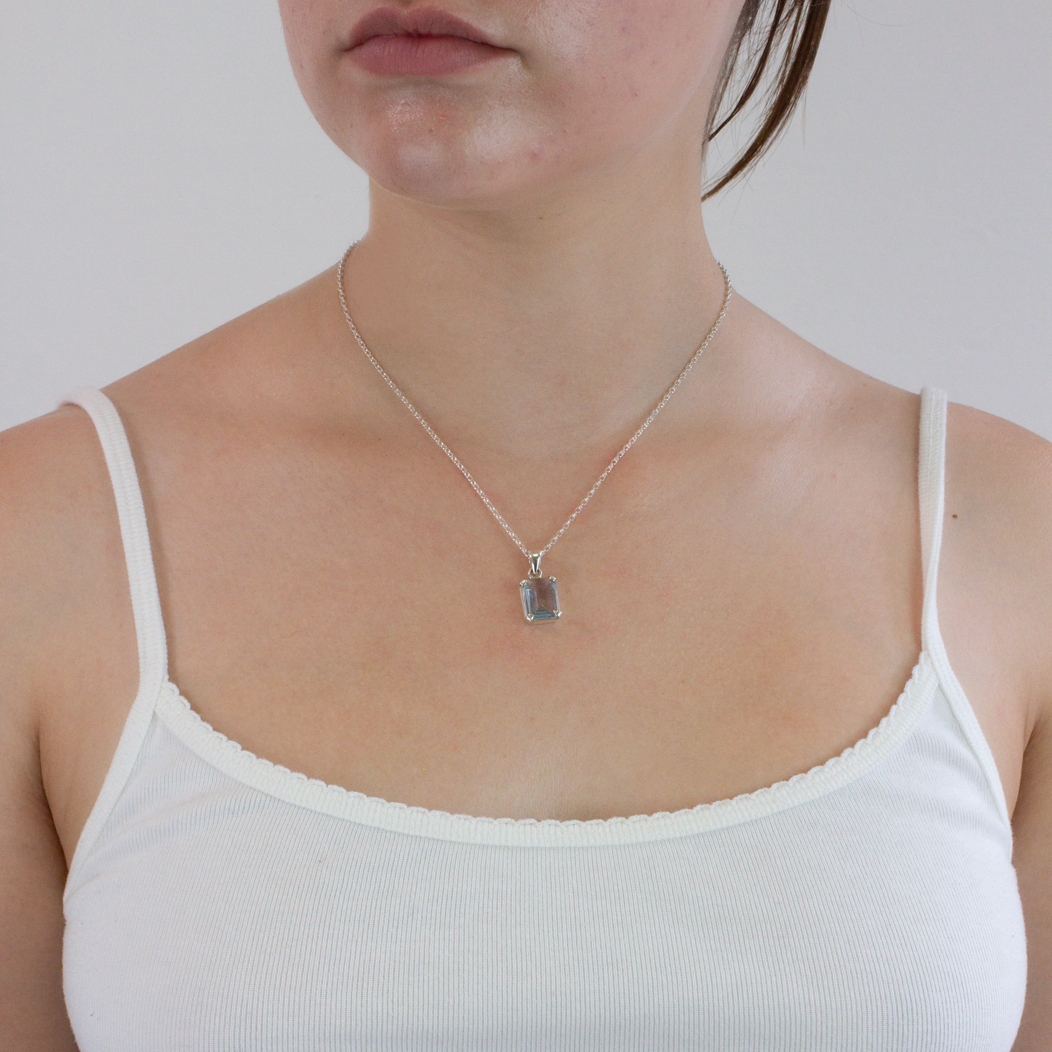 BLUE TOPAZ NECKLACE ON MODEL