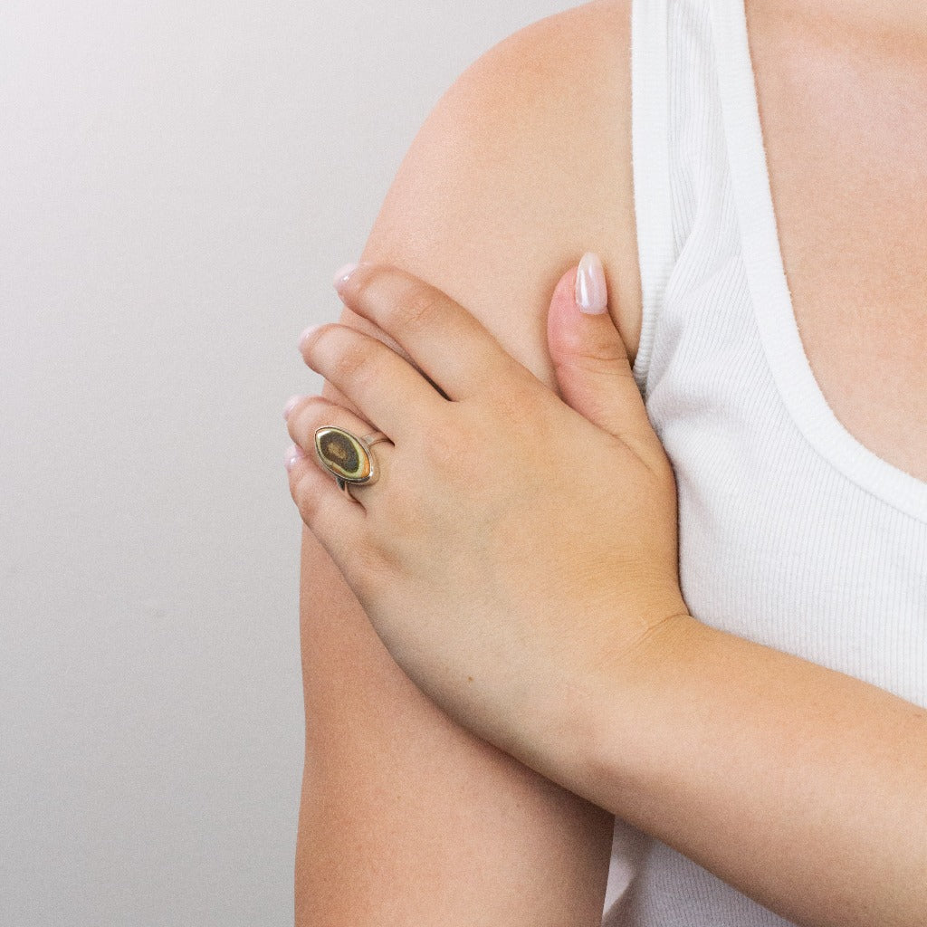 Imperial jasper ring on model
