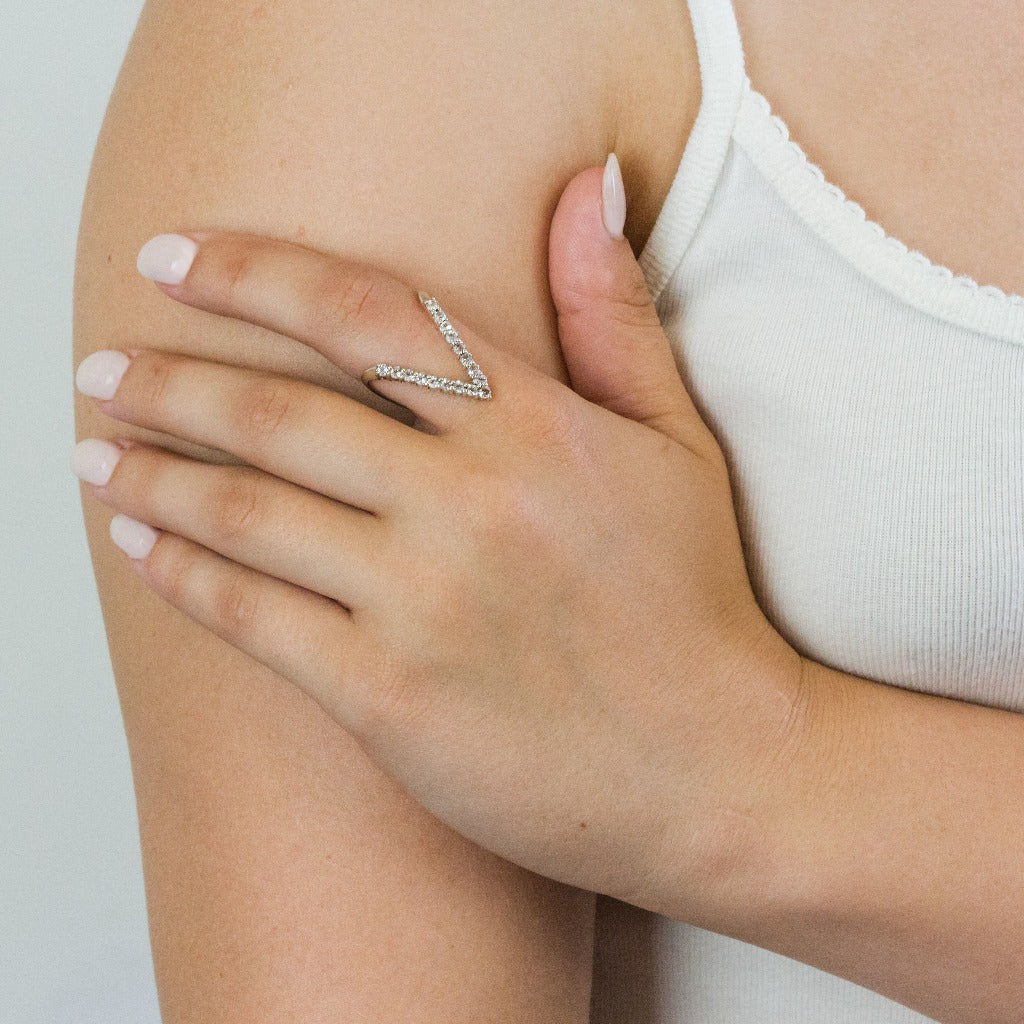 White Topaz ring on model