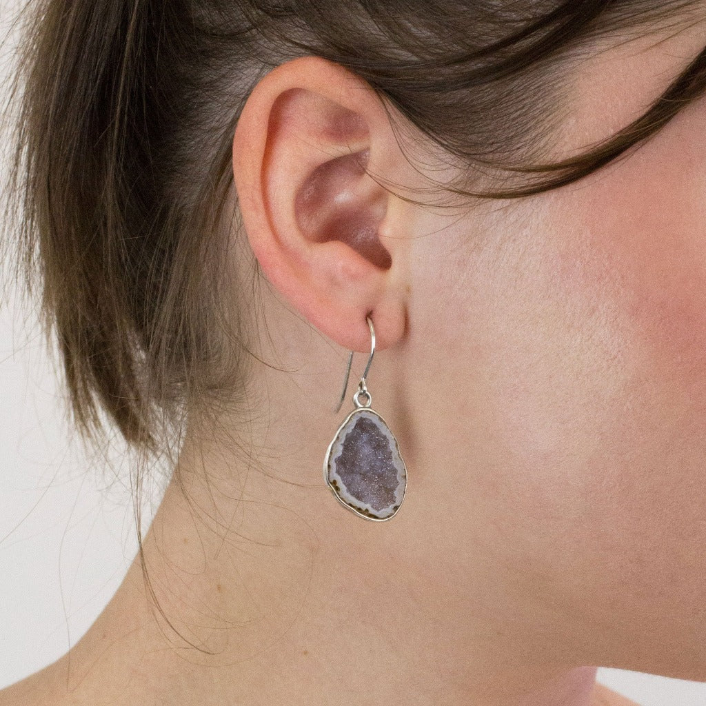 Agate Druzy Drop Earrings on model