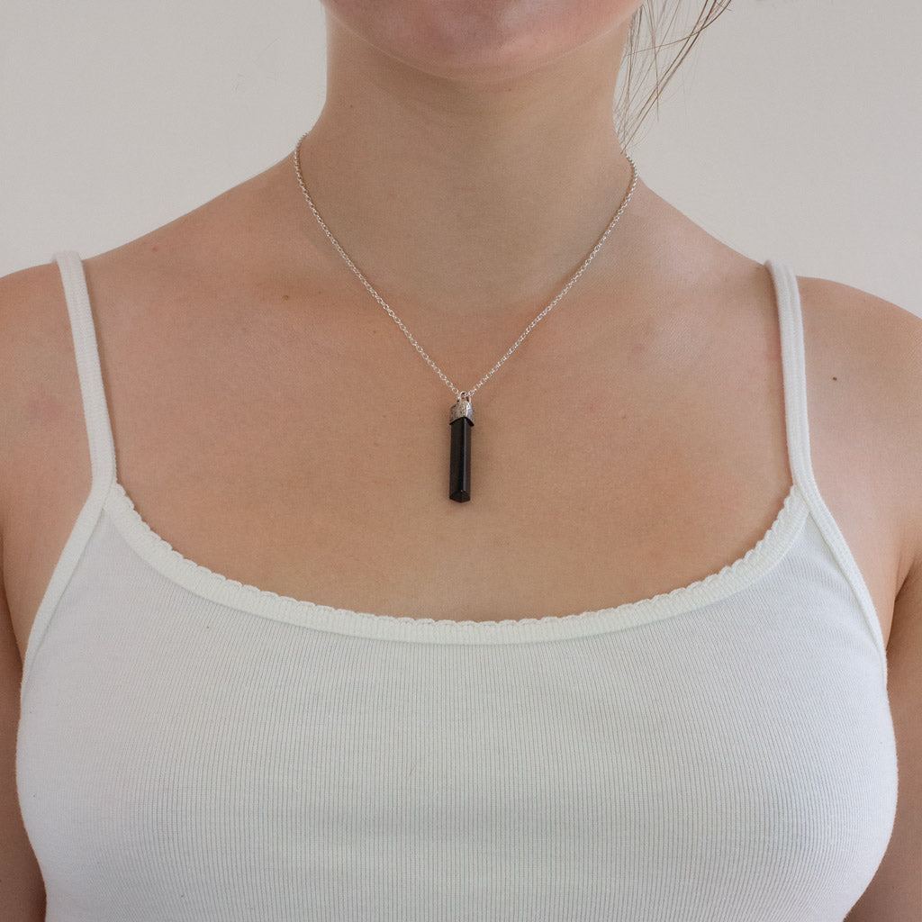 Black Tourmaline necklace on model