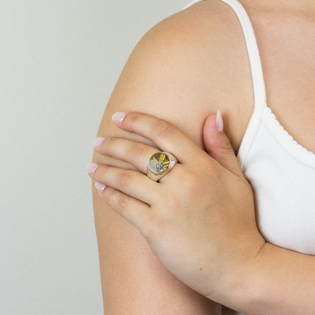 Rutilated Quartz ring on model