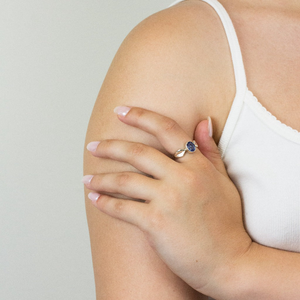Tanzanite ring on model