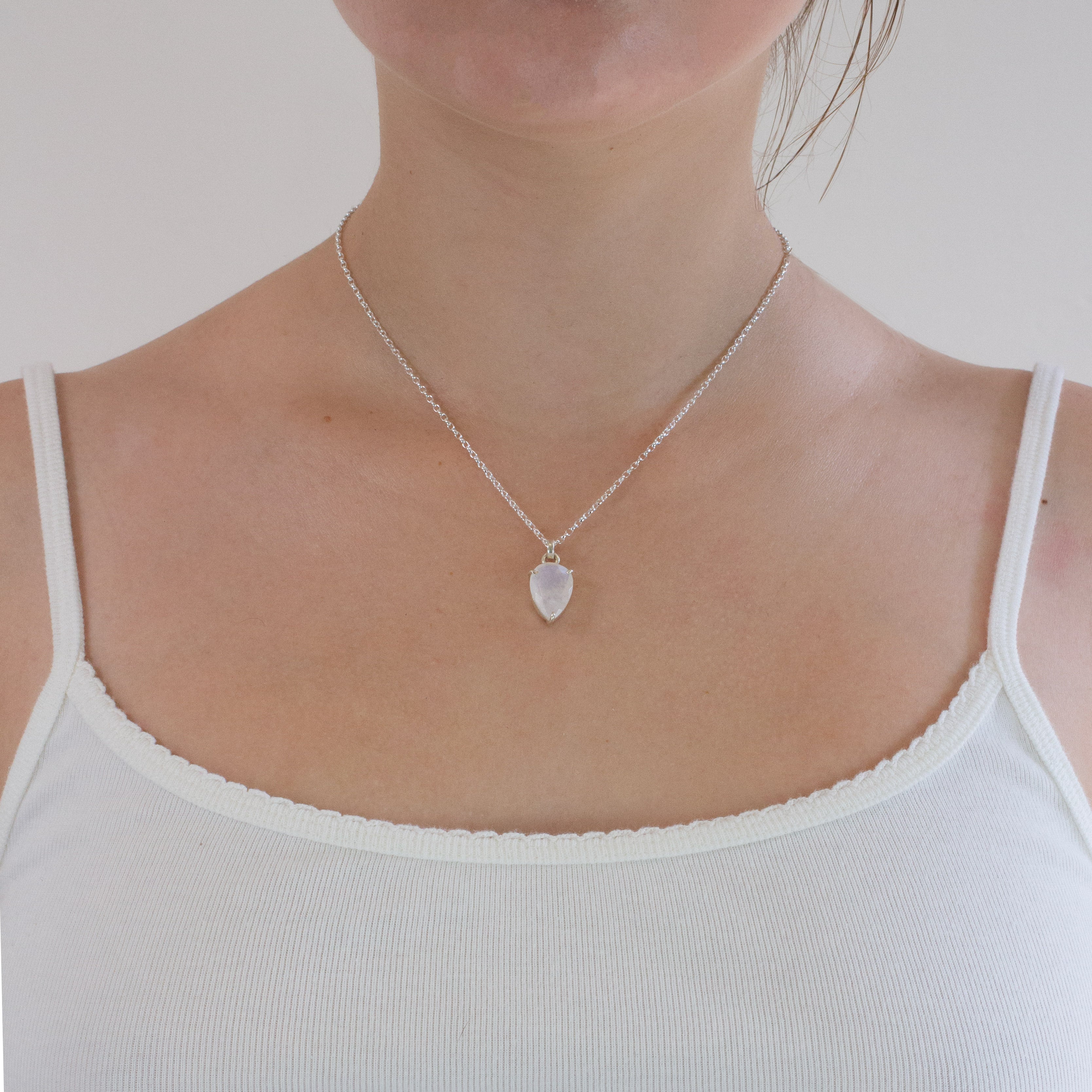 Rainbow Moonstone necklace on model