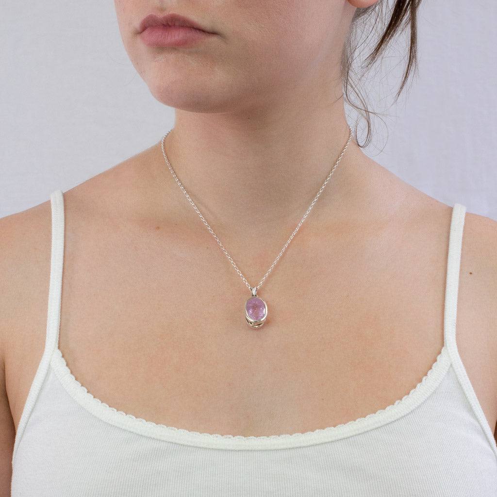 Kunzite necklace on model