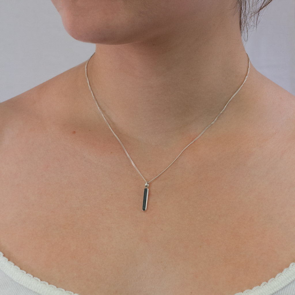 Blue Tourmaline necklace on model