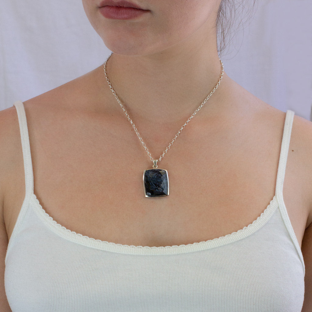 Pietersite necklace on model