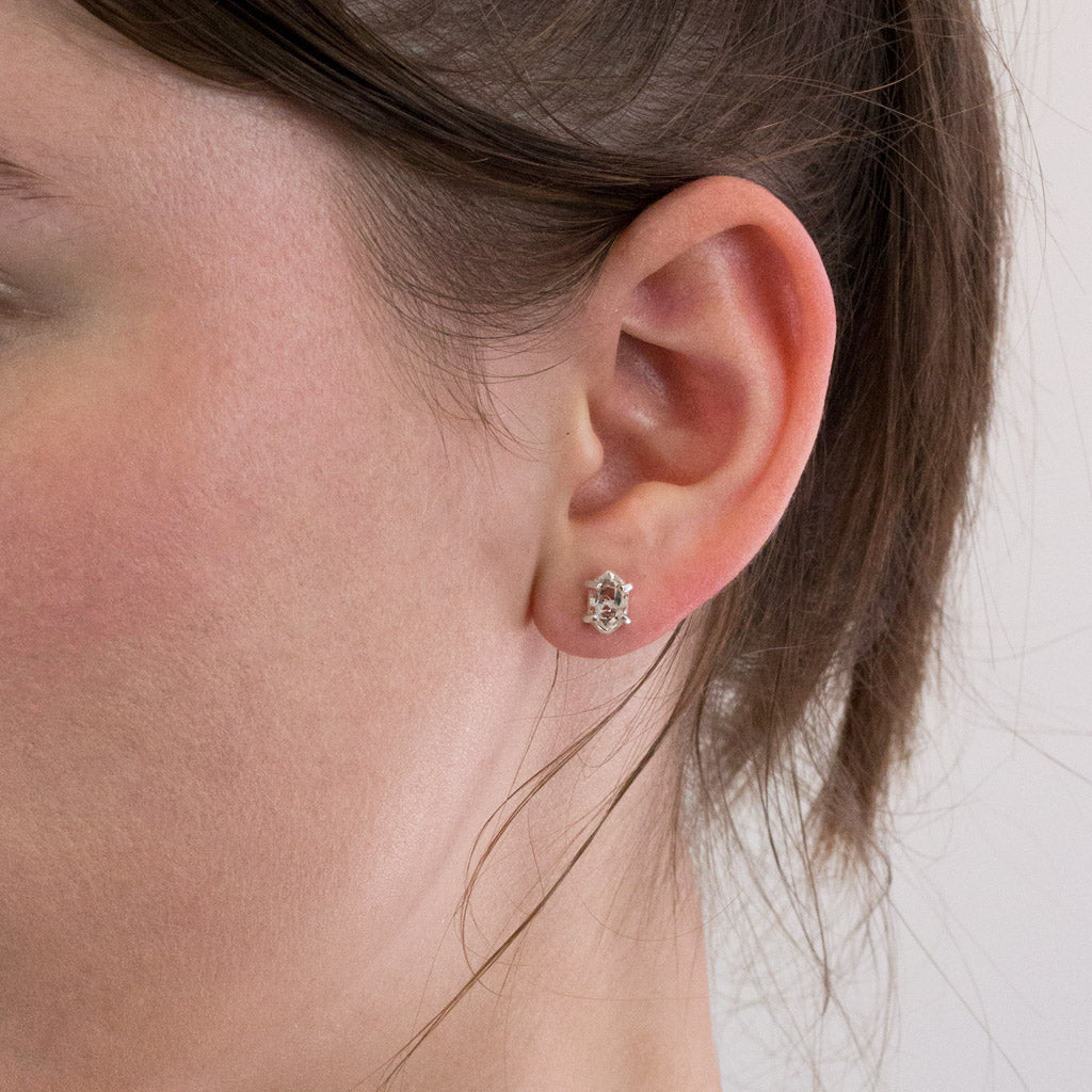 Herkimer Diamond stud earrings on model