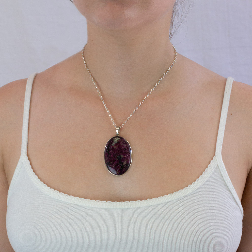 Eudialyte necklace on model
