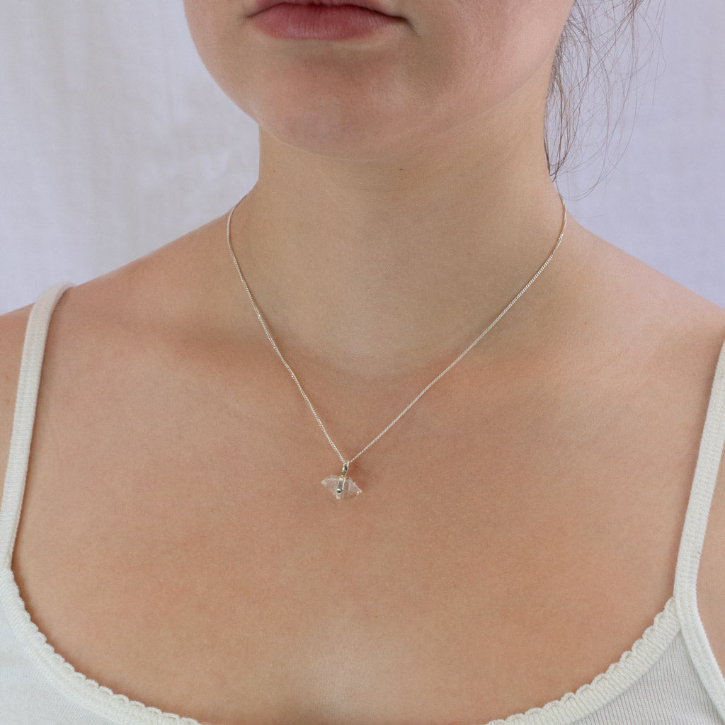 Raw Herkimer Diamond necklace on model