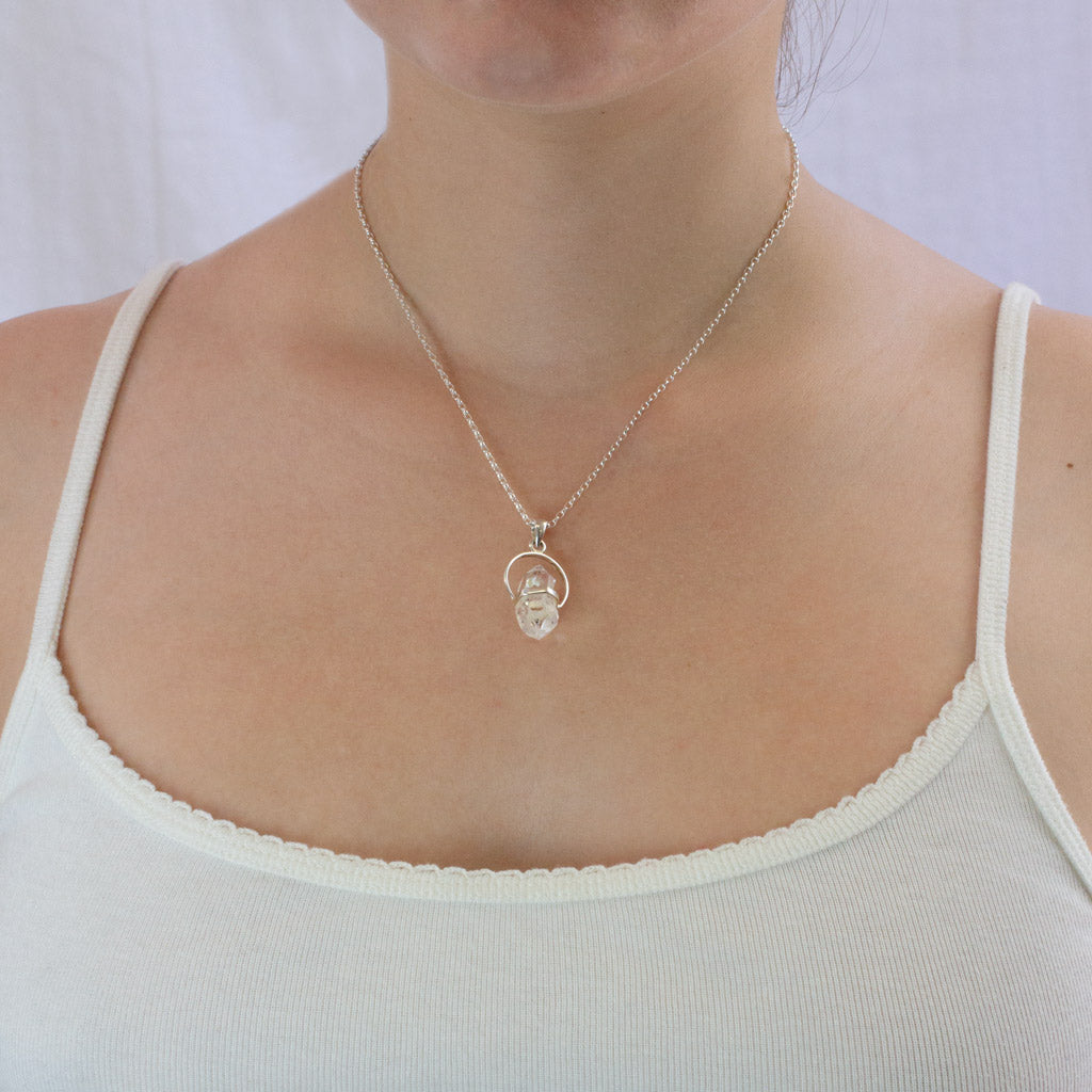 raw Herkimer Diamond necklace ON MODEL