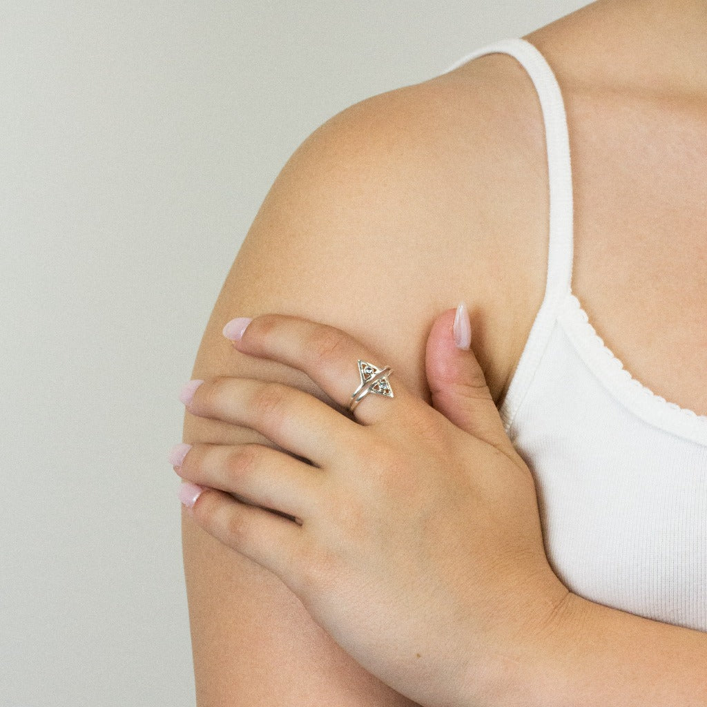 Blue Topaz ring on model