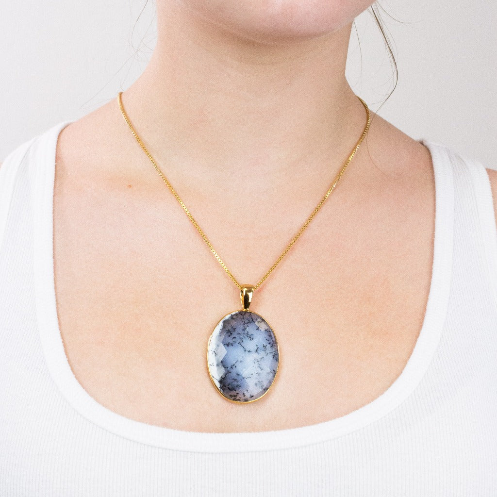 Dendritic Opal necklace on model