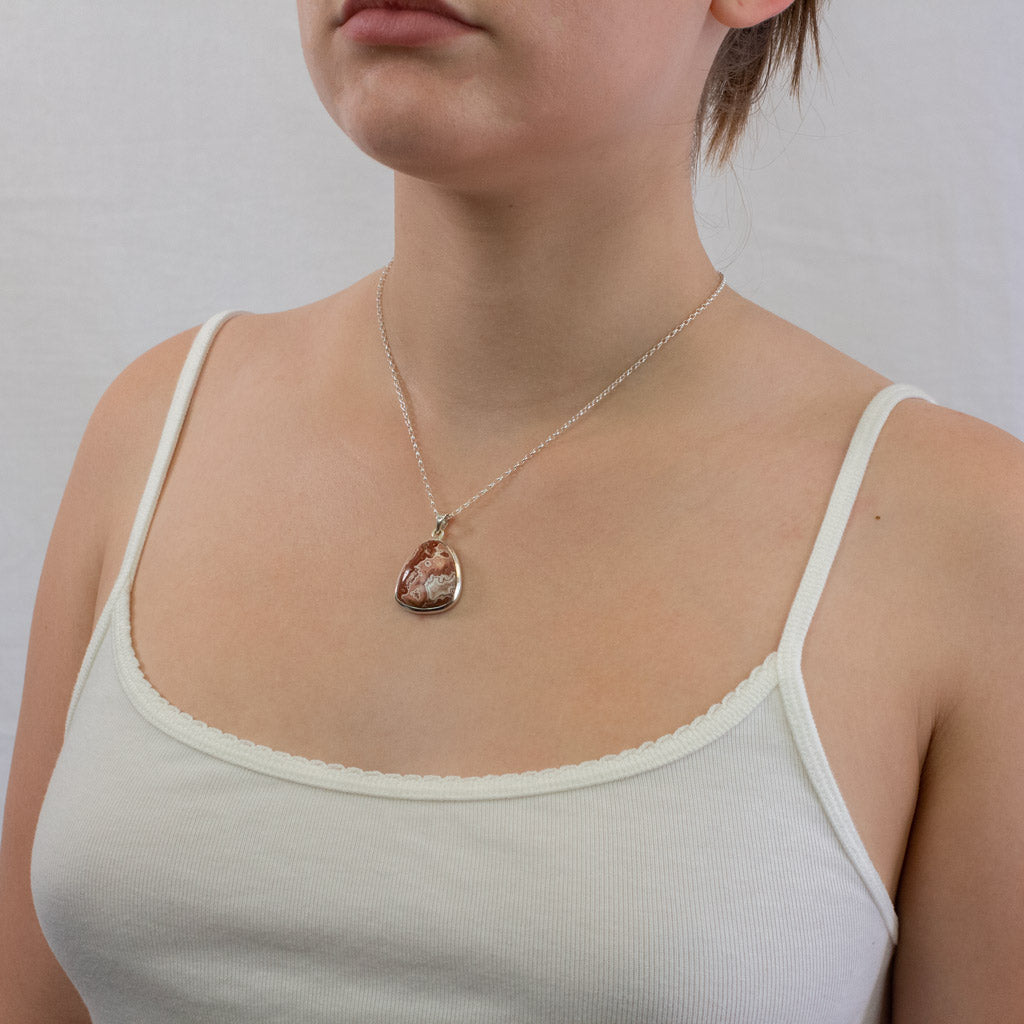 Crazy Lace Agate necklace on model