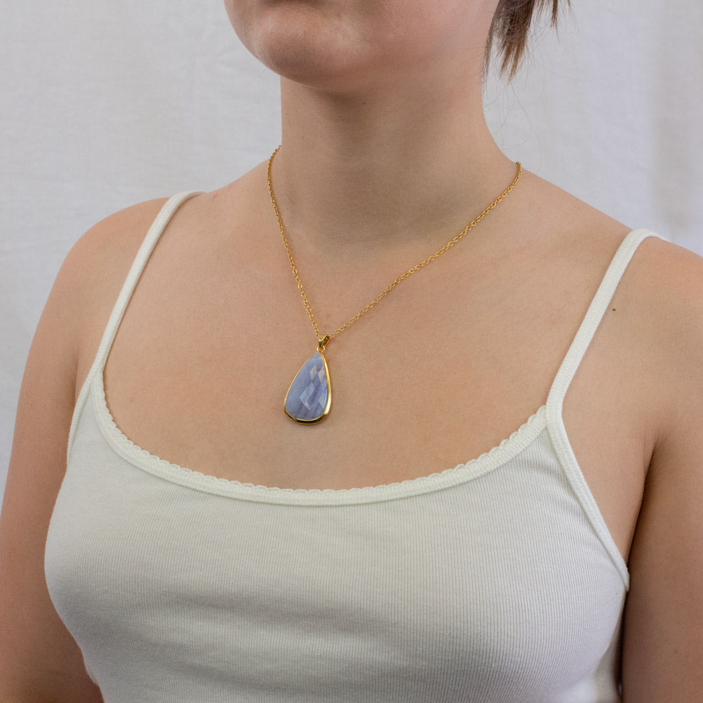 Blue Lace Agate necklace on model
