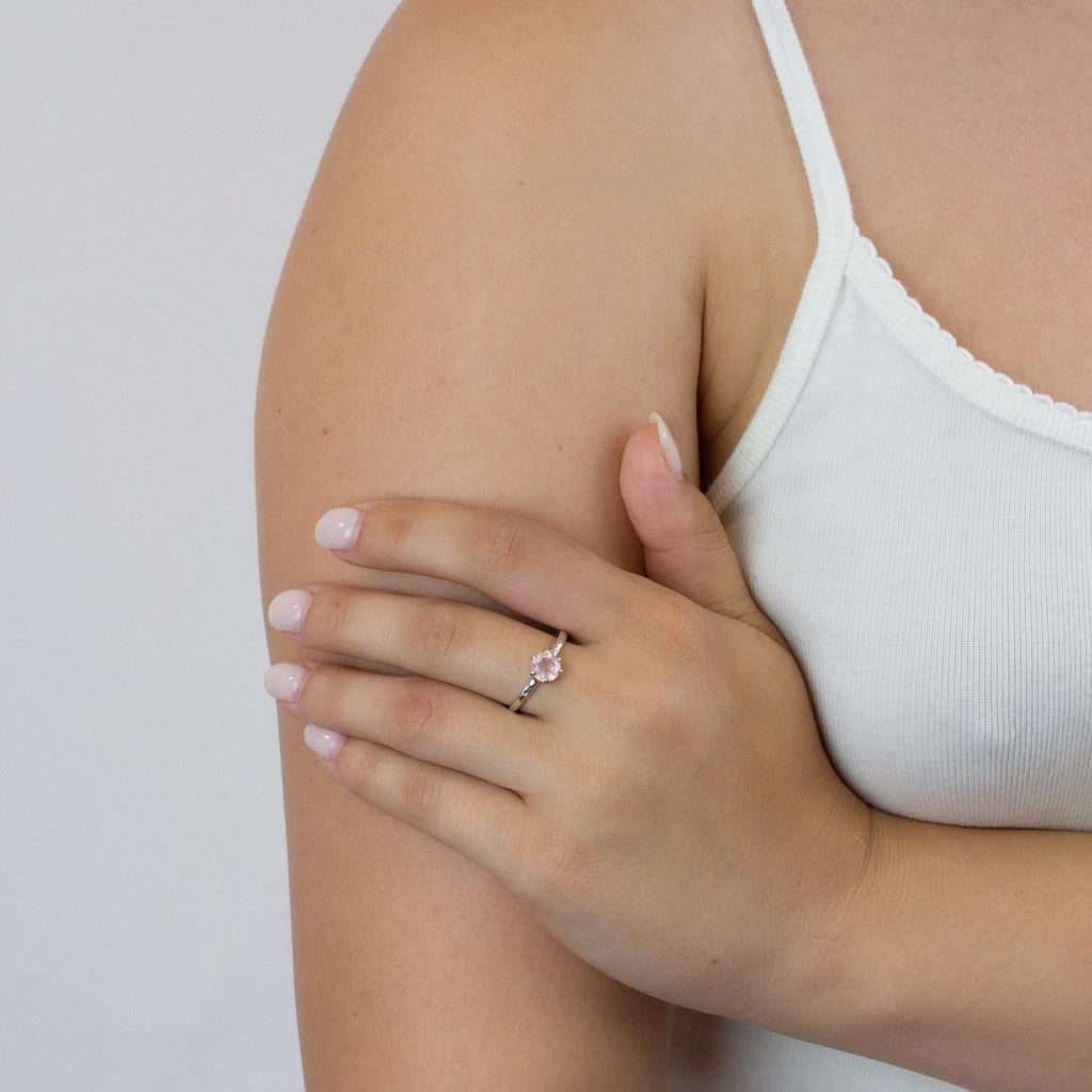 Rose Quartz ring on model