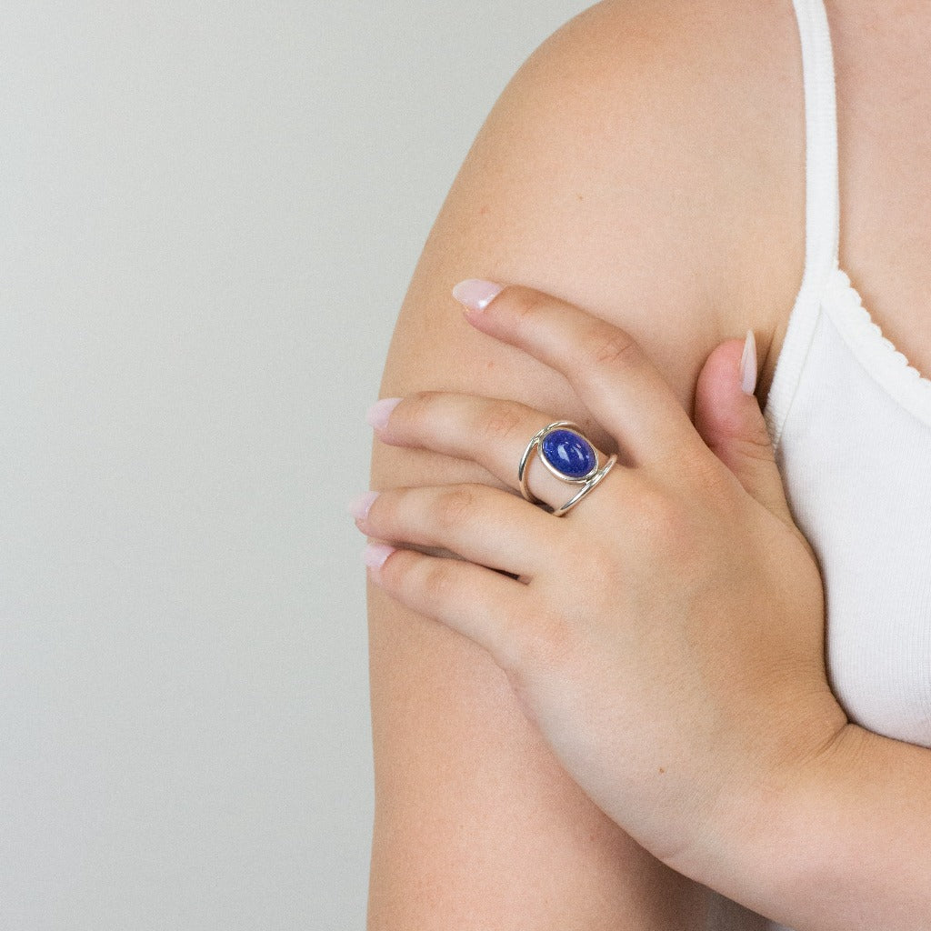Tanzanite ring on model