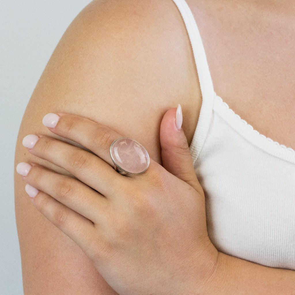 Rose Quartz ring on model