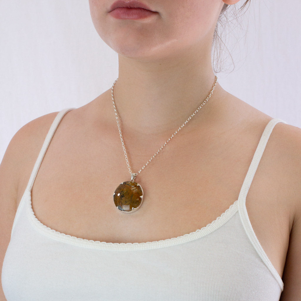 Rutilated Quartz necklace on model