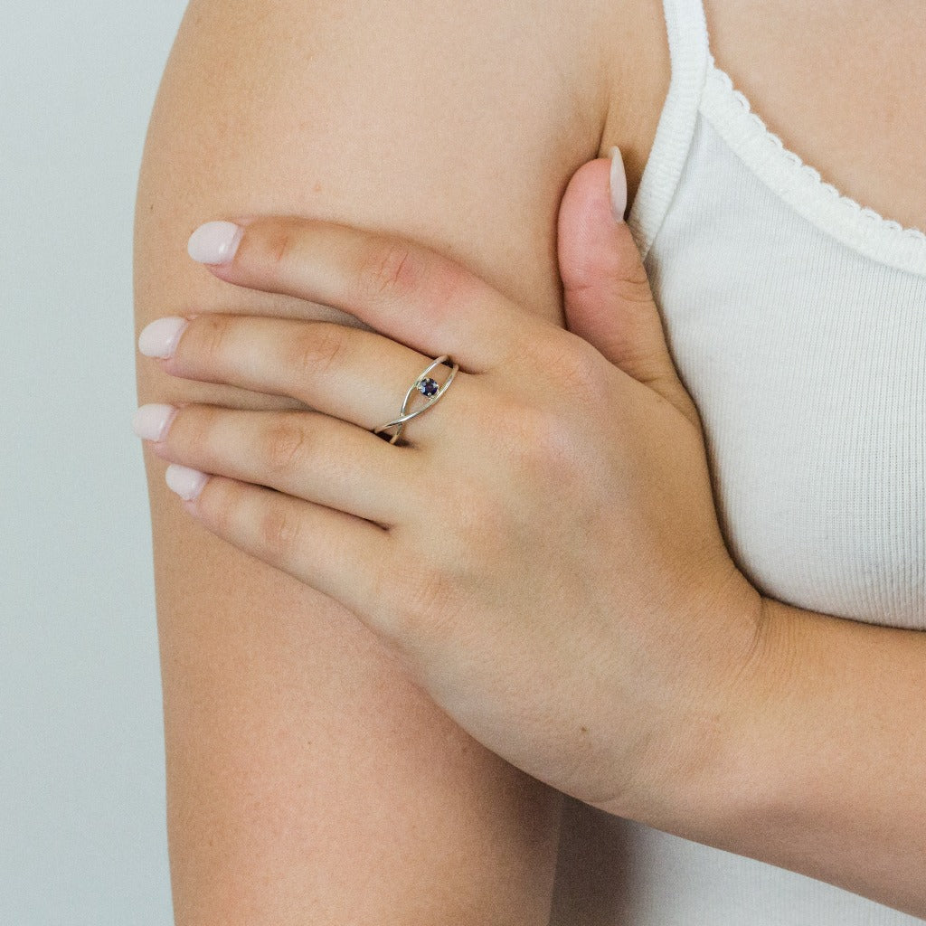 Sapphire ring on model