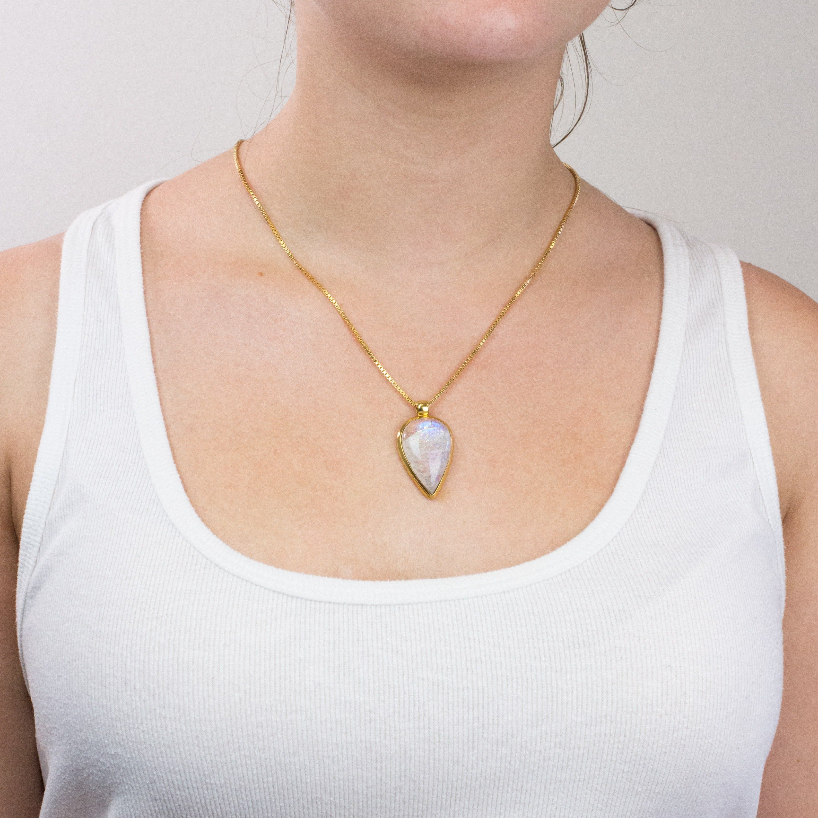 Rainbow Moonstone necklace on model