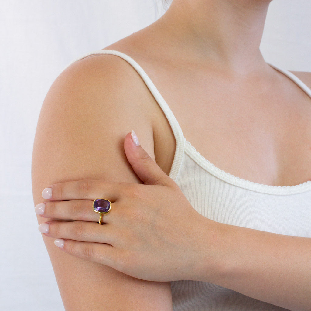 gold vermeil finish Amethyst ring on model