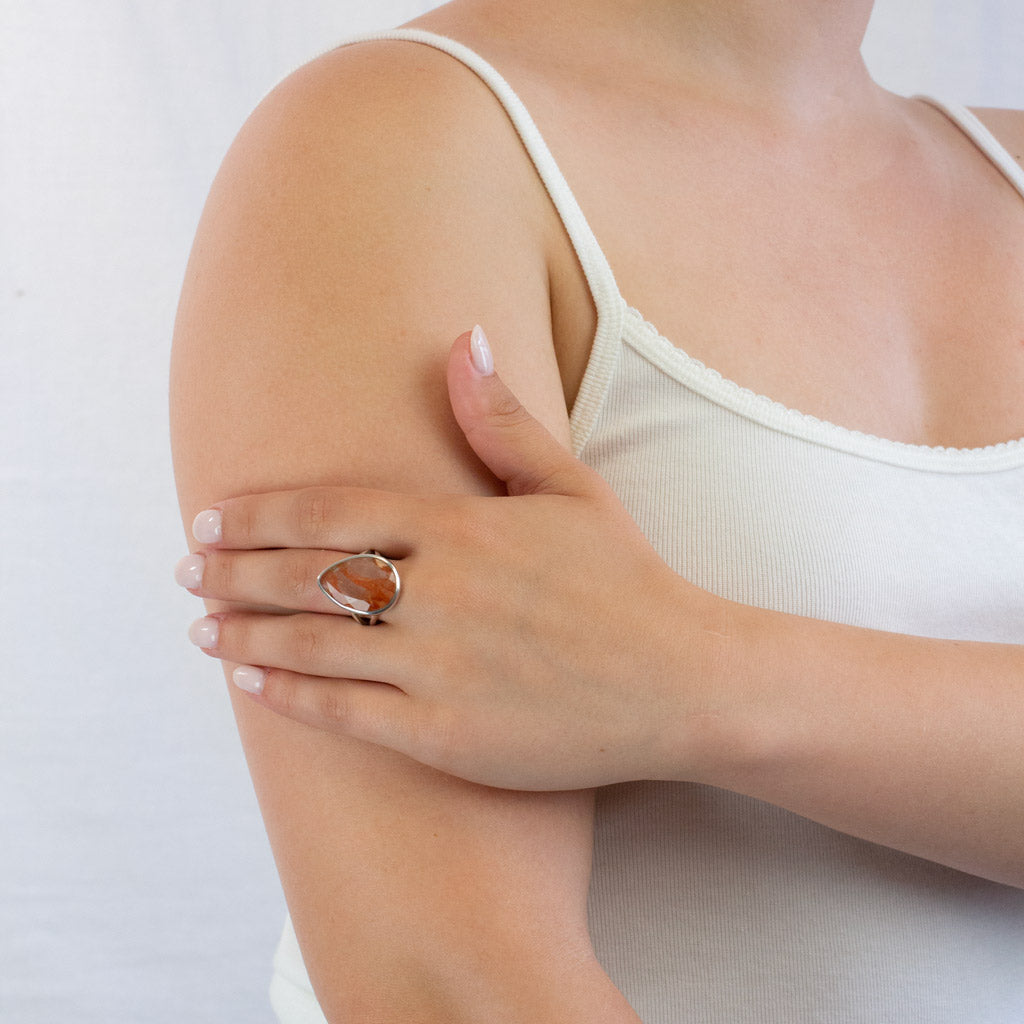 Faceted Cherry Quartz ring on model