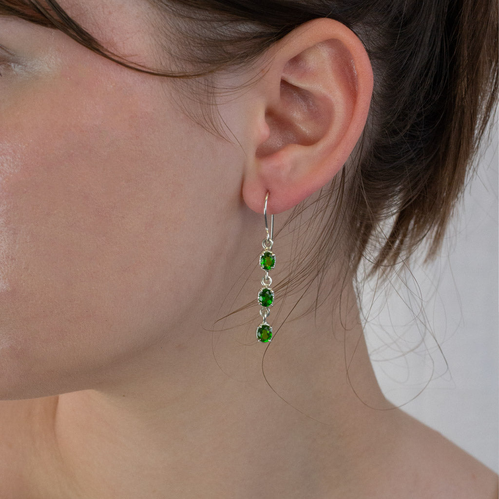 Chrome Diopside drop Earrings on Model