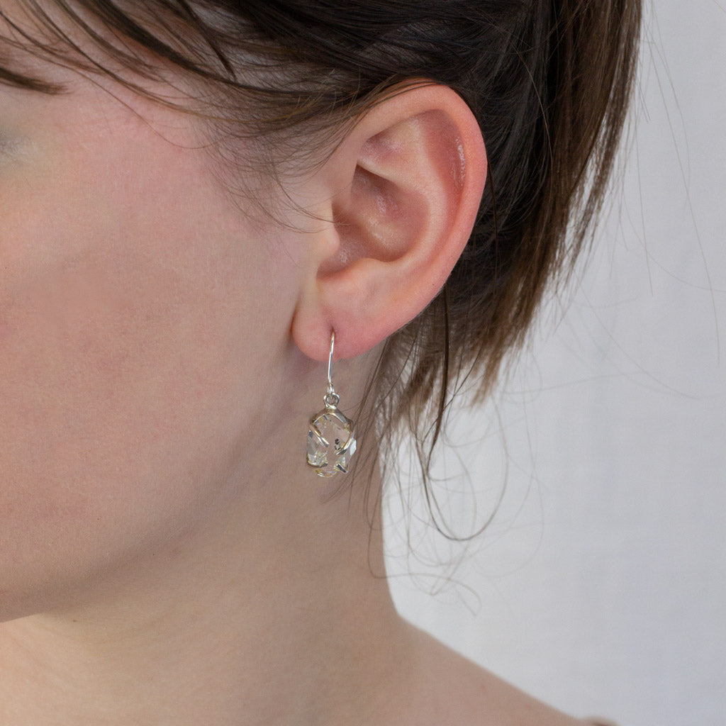 Raw Herkimer Diamond Drop Earrings on model