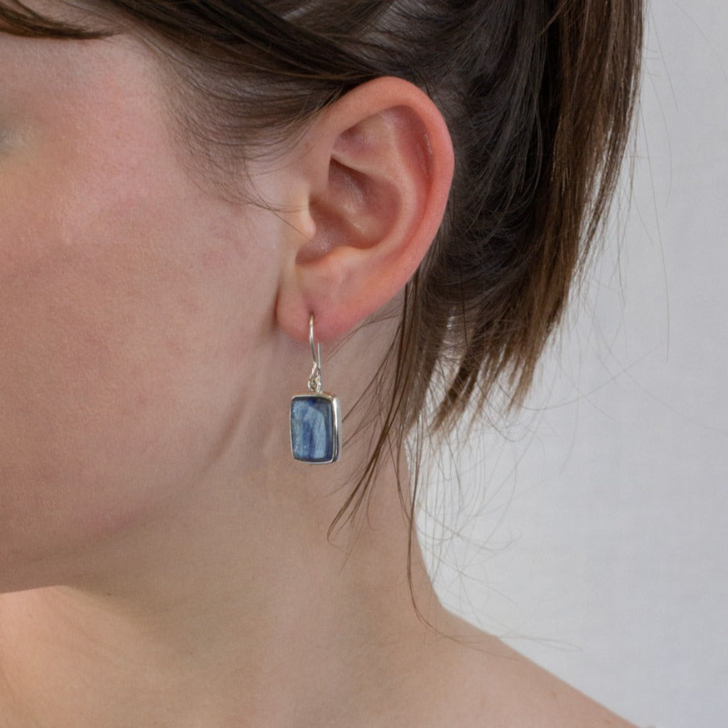Cabochon Kyanite Drop Earrings on model