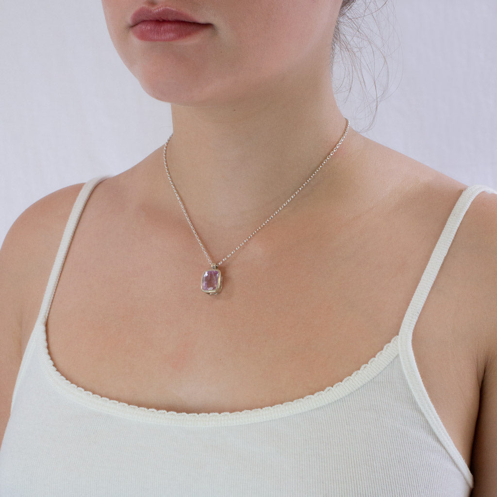 Kunzite necklace on model