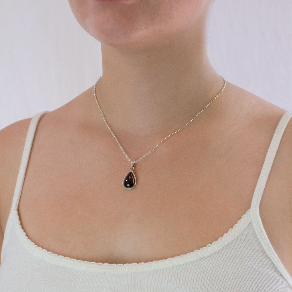 Garnet necklace on model