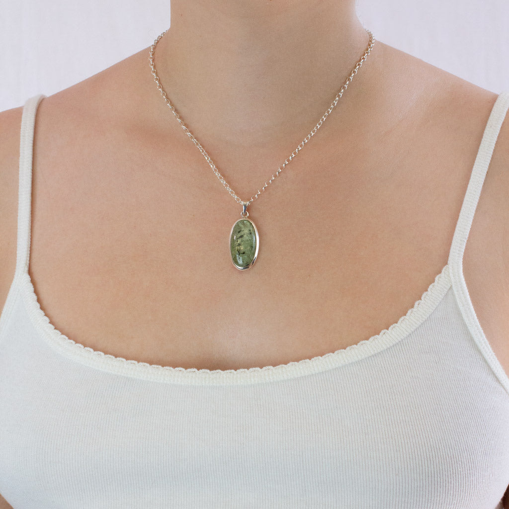 Kyanite necklace on model