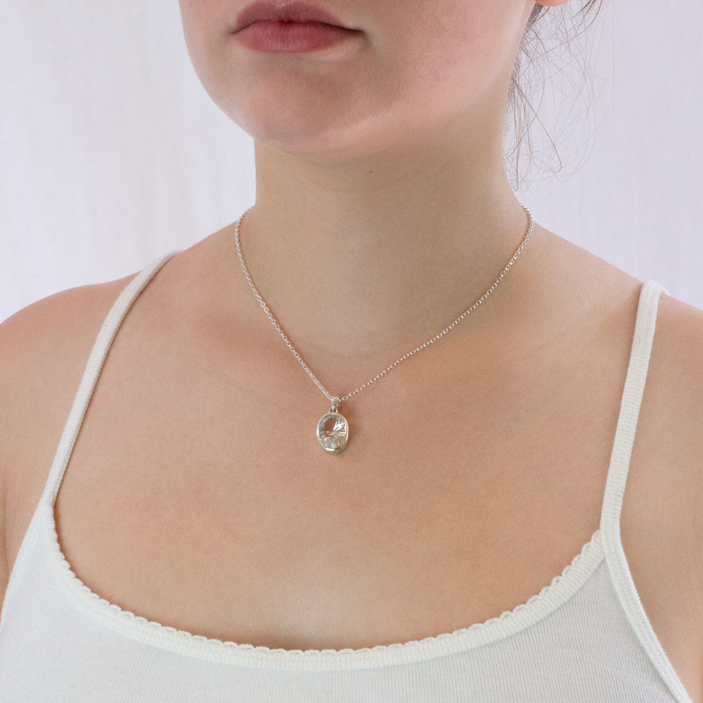 Clear Quartz necklace on model