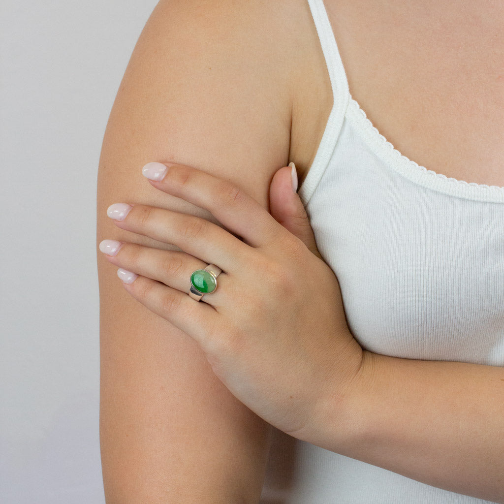 Cabochon Oval Jadeite ring on model